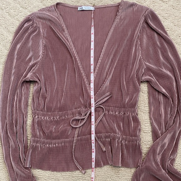 Zara Women's Medium Taupe Wrap Cropped Long Sleeve Top - Picture 5 of 7